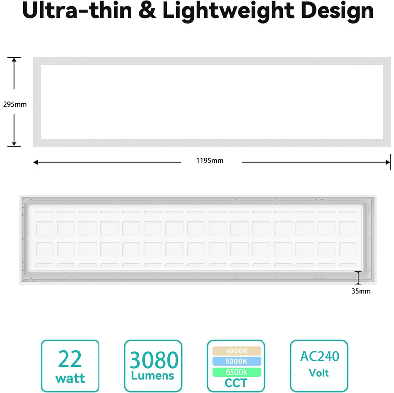 LED Panel Light 295x1195mm 22W | ULPL30120-22W | ULA1L